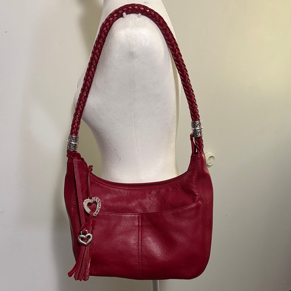 Brighton Red Leather Shoulder Bag with Braided Handle